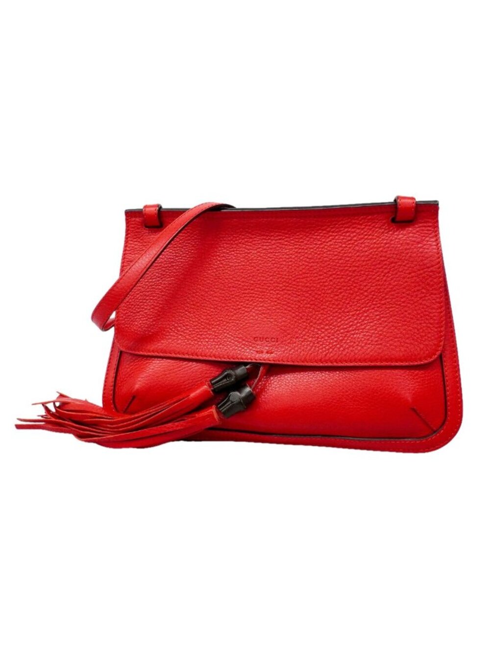 Gucci Shoulder Bag Bamboo Leather Red Silver